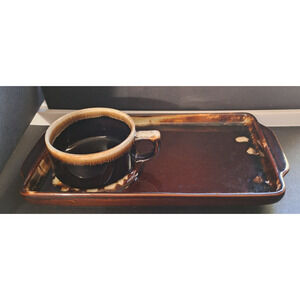 Pfaltzgraff Snack Plate 396 & Cup Gourmet Brown Drip Glaze 11 7/8"